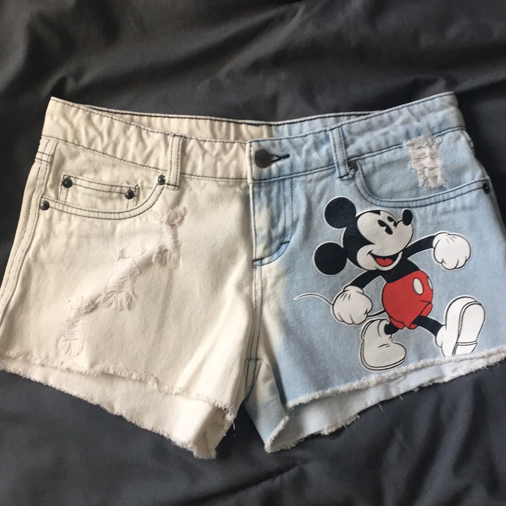 Blue and cream jean Mickey shorts